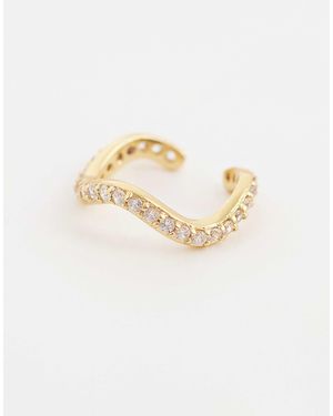 Orelia – wellenförmige ohrklemmen mit 18 karat vergoldung und zarten kristallen im pavé-design - Weiß