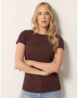 Long Tall Sally Textured Slash Neck Top - Brown