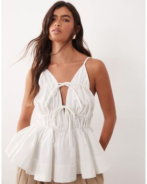 ARRANGE Tie Front Ruched Peplum Cami Top - White