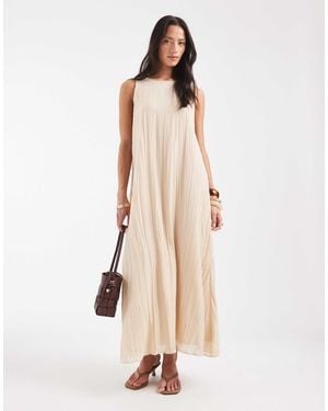 Object Crinkle Plisse Sleeveless Trapeze Maxi Dress - Natural