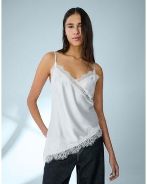 Bershka Asymmetric Sateen Strappy Top - White