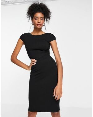 Closet Puff Shoulder Pencil Dress With Bodice Detail - Black