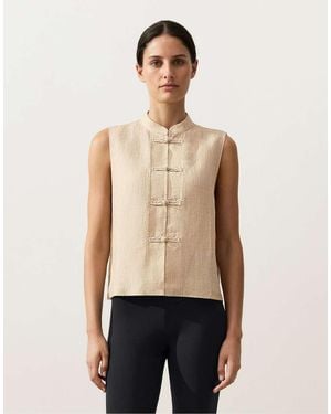 Oysho Sleeveless 100% Linen Stand-up Collar Shirt With Buttons - Natural
