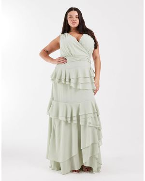 Tfnc Plus Bridesmaid Chiffon Wrap Front Maxi Dress With Tiered Ruffles - Green