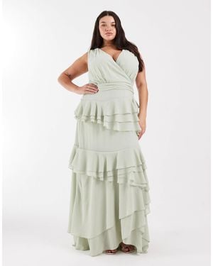 Tfnc Plus Bridesmaid Chiffon Wrap Front Maxi Dress With Tiered Ruffles - Green