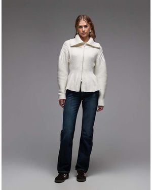 Monki Cárdigan Con Cremallera Bidireccional, Cintura Ceñida Y Bajo De Sobrefalda De - Gris