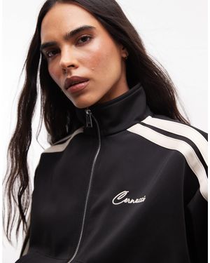CERNUCCI Veste courte d'ensemble à col cheminée et bandes latérales avec logo - Noir
