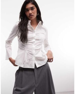 Monki Cinched Pleated Shirt - White