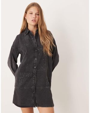 ASOS Twill Mini Shirt Dress With Patchwork Embroidery - Black