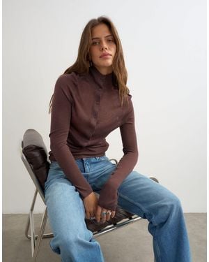 TOPSHOP Gestricktes henley-oberteil mit hohem stehkragen - Blau