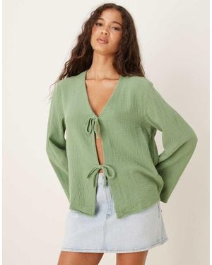 Jdy Tie Front Cheesecloth Shirt - Green