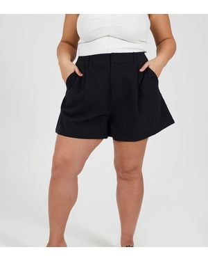 Brave Soul Curve Linen Look Tailored Shorts - Blue