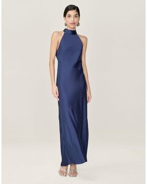 OMNES Dresses Seychelles Halter Neck Satin Maxi Dress - Blue