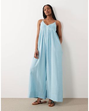 ASOS Asos Design Tall Wide Leg Jumpsuit With Pintuck Detail - Blue