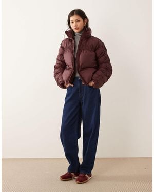 Y.A.S Funnel Neck Ruching Detail Padded Jacket - Blue
