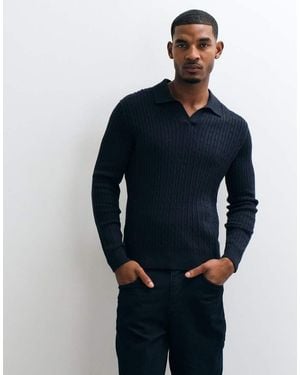 Mango Knitted Revere Collar Jumper - Blue