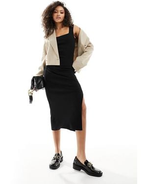 French Connection Square Neck Rib Midi Dress - Black