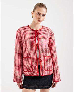 Pieces Gewatteerd Jack Met Gestrikte Voorkant En Gingham Ruit - Rood