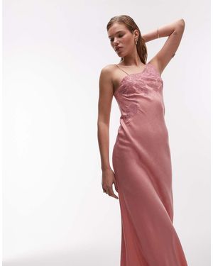 TOPSHOP One Shoulder Cutwork Lace Detail Maxi Dress - Red