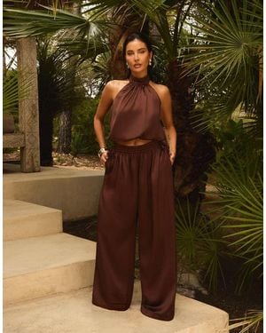 Wanderdoll X Emma Milton Summa Satin Balloon Leg Cinched Waist Detail Trousers - Green
