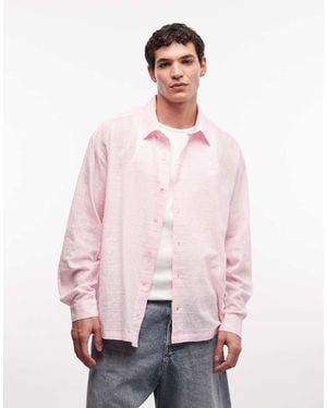 Collusion Camisa A Cuadros Texturizados De Corte Cuadrado Extragrande Y Manga Larga De - Rosa