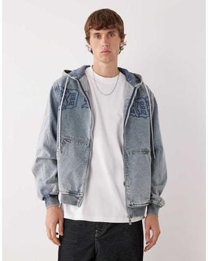 Ed Hardy Flaming Cross Denim Zip Up Jacket - Grey