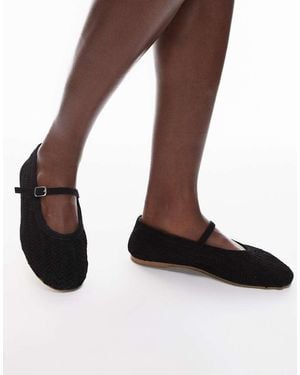 TOPSHOP Bonnie Woven Real Suede Mary Jane Ballet - Brown