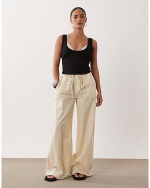 Miss Selfridge Linen Blend Wide Leg Pants - Natural