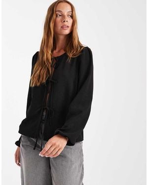Pieces Blouse Met Gestrikte Voorkant - Blauw