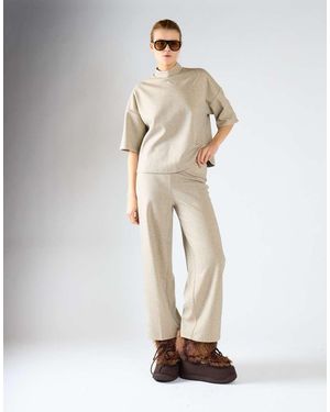 Glamorous Fine Ribbed Wide Straight Trousers - Natural