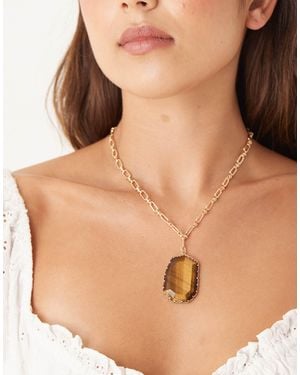 ASOS Necklace With Large Tigers Eye Pendant - Natural
