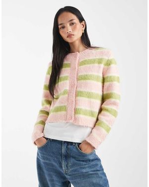 Kiwi & Co Cárdigan A Rayas Rosas Y Verde Lima Con Botones De Punto Mullido Con Lana Darling De - Neutro