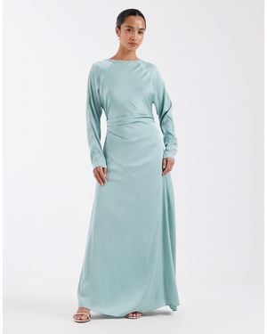 TFNC London Bridesmaids Long Sleeve Satin Maxi Dress - Blue
