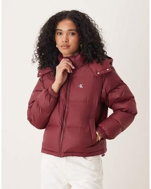 Calvin Klein Short Hooded Puffer Jacket With High Neck - Red