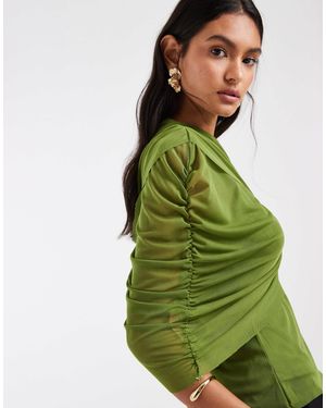 Vero Moda Half Sleeve Cape Detail Top - Green