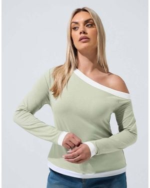 Yours Clothing Contrast Off Shoulder Top - Green