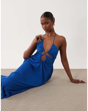 TFNC London Chiffon Cut Out Detail Halter Neck Maxi Dress - Blue