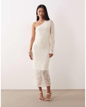 Y.A.S One Shoulder Maxi Dress With Satin Embroidery - Natural