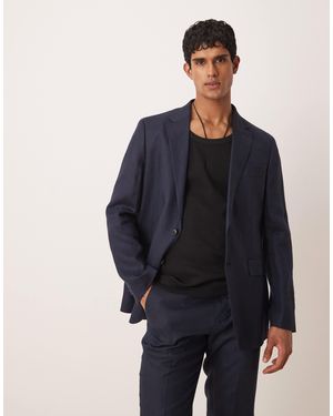 Mango – blazer aus flachs-leinen - Blau