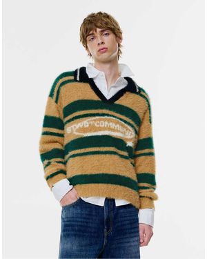 Pull&Bear Stwd Gestreept Gebreid Poloshirt - Groen
