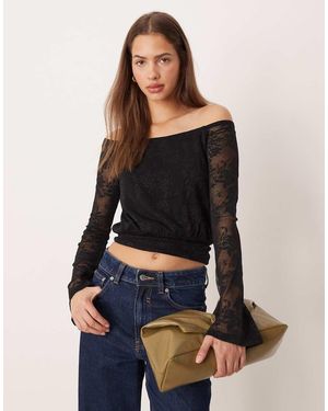 Gina Tricot Off Shoulder Lace Top - Black
