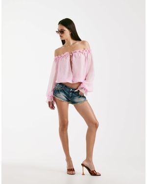 I.AM.GIA Jazmin Georgette Chiffon Bardot Plunge Tie Detail Blouse - Pink