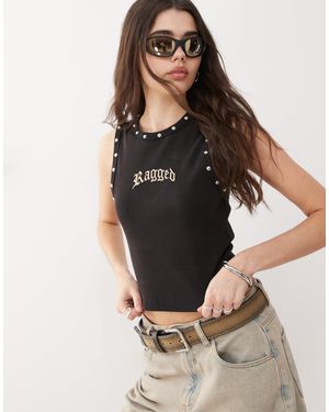 The Ragged Priest Singlet Crop Top With Eyelet Detailing - Black