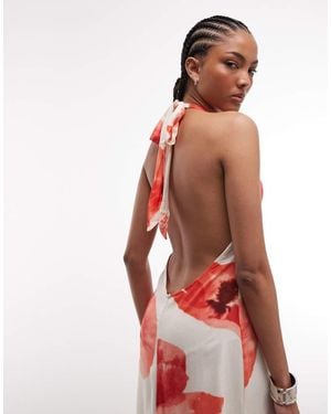 Susmie's Halterneck Maxi Dress With Poppy Print - Red