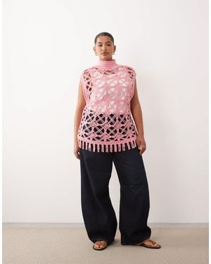 ARRANGE Curve Open Knit Sleeveless Top - Red