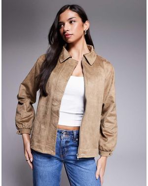 The Frolic Exclusive Faux Suede Balloon Sleeve Bomber Jacket - Natural