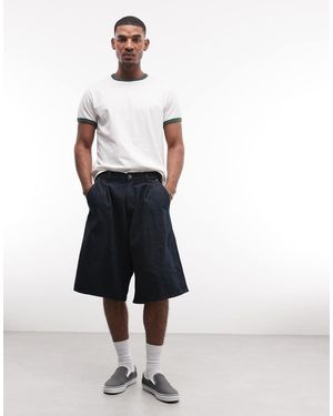 Weekday Pantaloncini Di Jeans Ampi A Pieghe Lavaggio Scuro Risciacquato - Bianco