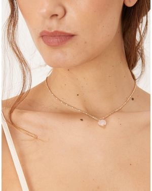 ASOS Necklace With Semi-precious Stone Detail And Rose-quartz Heart Pendant - Natural