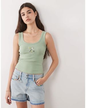 Abercrombie & Fitch Scoop Neck Tank Top With Tennis Embroidery - Blue