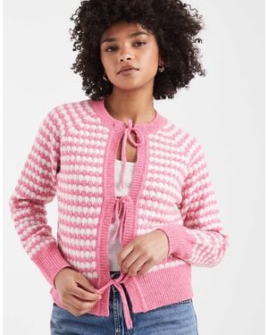 Threadbare Tie Front Knitted Cardigan - Pink
